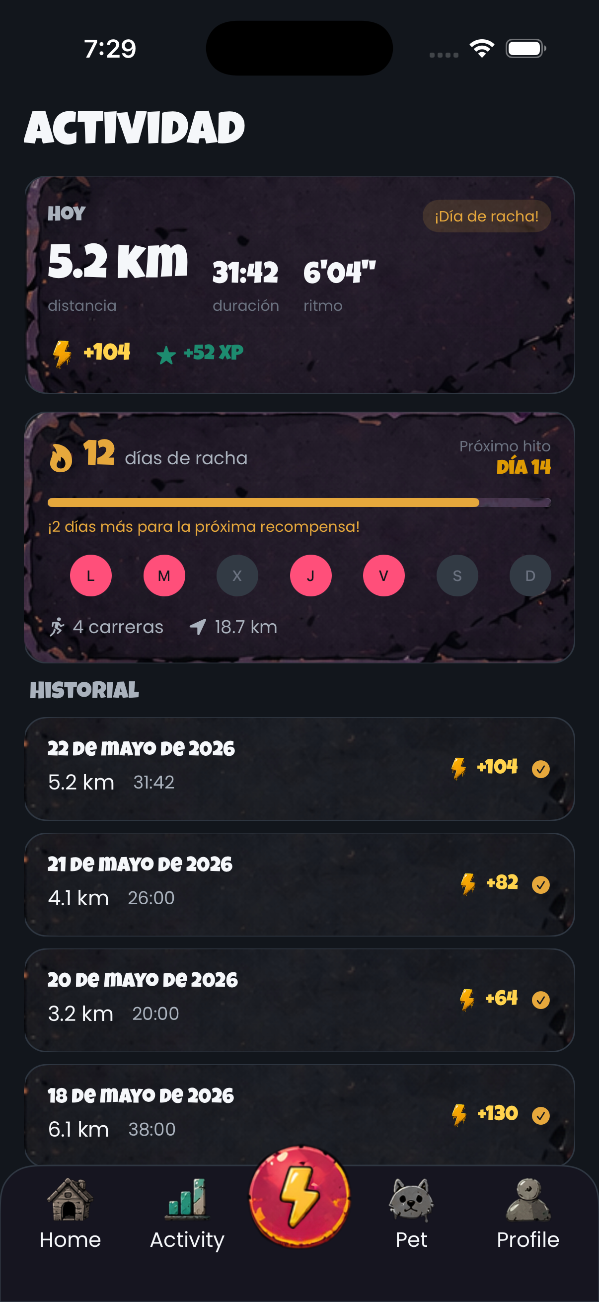 Pantalla de la app