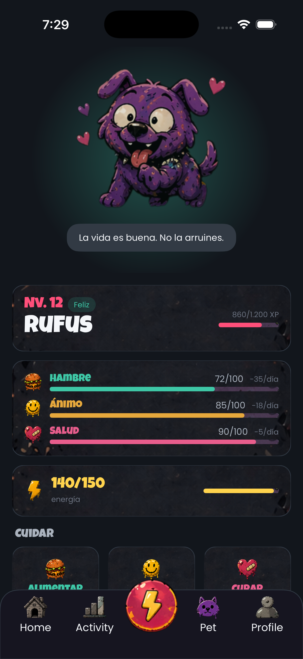 Pantalla de la app