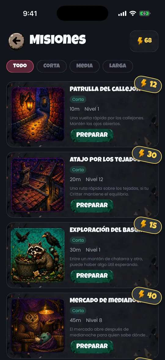 Manda a tu Critter de misión.