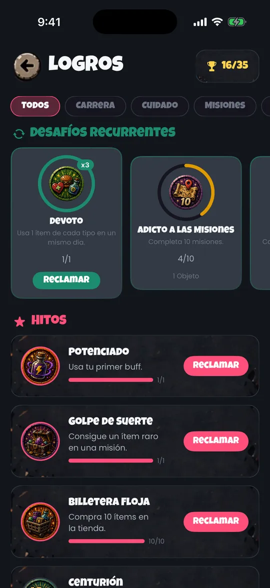 Rachas, medallas, niveles.